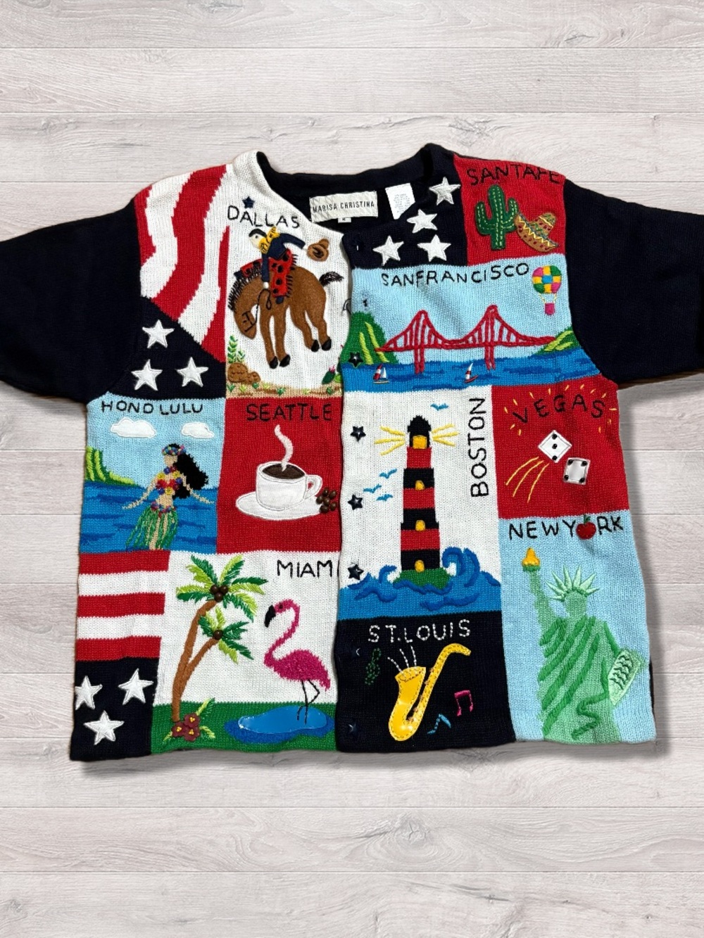 Vintage 90s Sweater Marisa Christina See The USA Sweater Short Sleeve Small